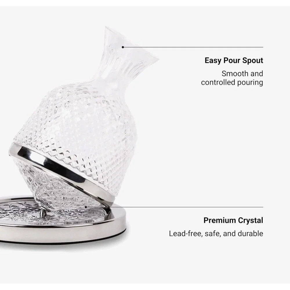 Hotel Collection Swirl Crystal Wine Decanter w/ Rotating Base | New | $99 MSRP
